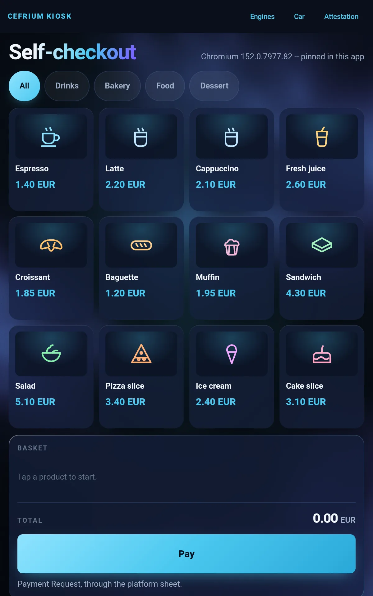 A self-checkout kiosk whose interface is rendered by the engine